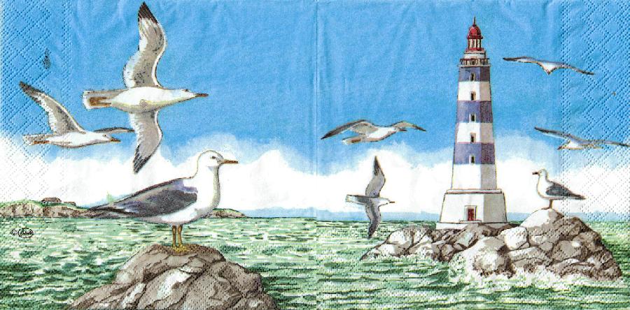 Салфетка для декупажа "Морской маяк и чайки", 33х33 см, 13303320  в магазине Арт-Леди