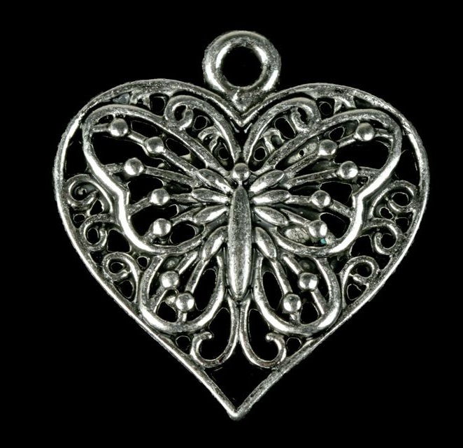 Подвеска "Бабочка в сердце" под серебро, 2.2*2.5, 1 шт, 2268869 в магазине Арт-Леди