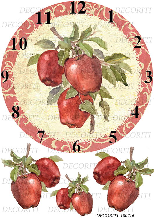 Рисовая бумага с рисунком DECORITI 100716, формат А4, Циферблат с яблоками, D100716 в магазине Арт-Леди