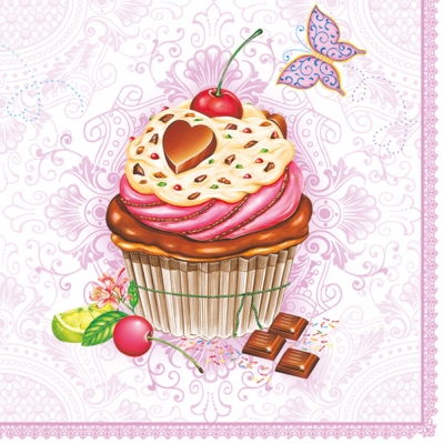 Салфетка для декупажа 25*25 см, Cupcake rose, CLOG-023401 в магазине Арт-Леди