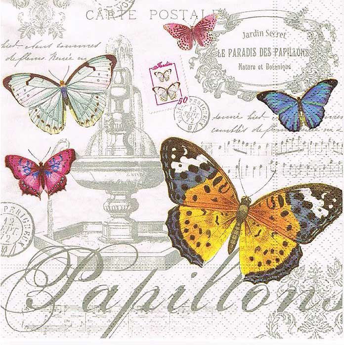 Салфетка для декупажа 33х33 см, "Papillons", R414PAPI в магазине Арт-Леди
