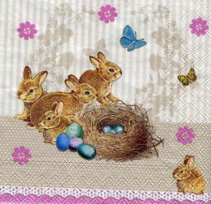 Салфетки для декупажа "Кролики и яйца в гнезде", 33х33 см, 23301536 в магазине Арт-Леди