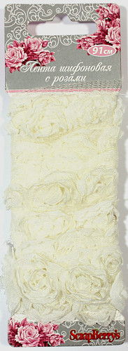 Лента с розами тканевыми КРЕМОВАЯ, шир 2см, длина 90 см SCB 0714115 в магазине Арт-Леди