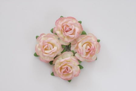 Цветы чайной розы, 4 шт, диам 4 см, розово-желтые, SCB291810 в магазине Арт-Леди
