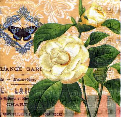 Салфетка 33х33 см "Белая роза и бабочка", 1764 в магазине Арт-Леди