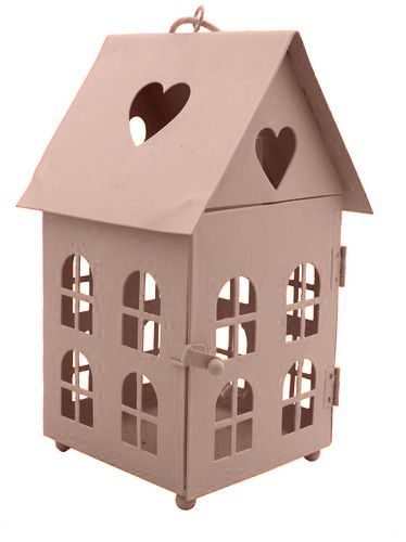 Декоративный домик-фонарик, метал, нежно-розовый, 11х11х18см, BL0070131 в магазине Арт-Леди