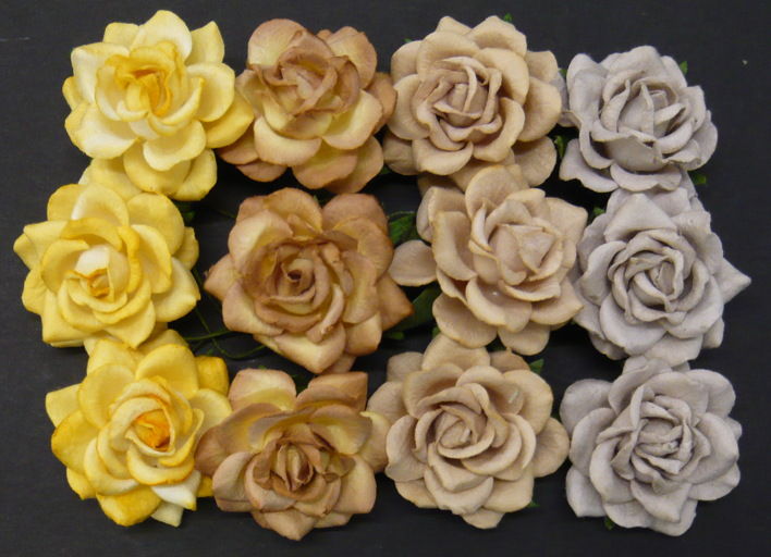 Розы распустившиеся 35 мм, коричн/желт. тона, 5 шт./уп., SAA-103.1 в магазине Арт-Леди