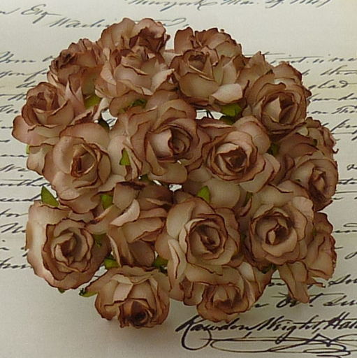 Розы 30 мм кремовые с коричневыми краями, 3 шт/уп., SAA-236 в магазине Арт-Леди