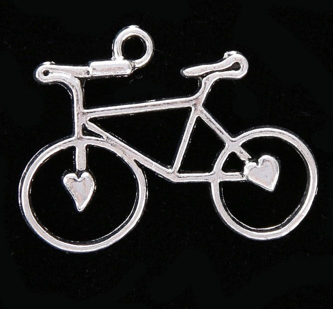 Подвеска "Велосипед с сердцами" серебристая, 25 х 30 мм, 1 шт,2504993 в магазине Арт-Леди