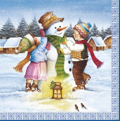 Салфетка для декупажа  33*33 см "Дети и снеговик", 001601 в магазине Арт-Леди