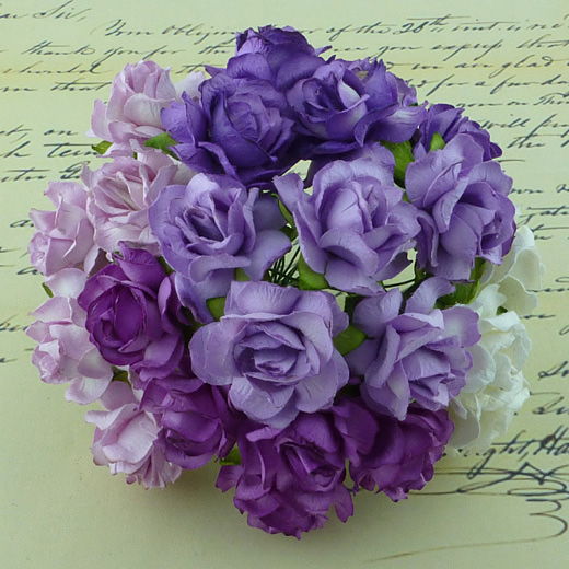 Розы 30 мм кудрявые, фиолетовые/бел, 5 шт/уп. SAA-263 в магазине Арт-Леди
