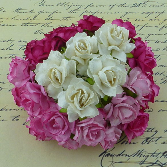 Розы микс 30 мм кудрявые, цвет роз/белый  5 шт/уп., SAA-262 в магазине Арт-Леди