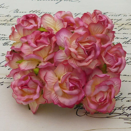 Розы 40 мм кудрявые, роз/крем, 5 шт/уп., SAA-204 в магазине Арт-Леди