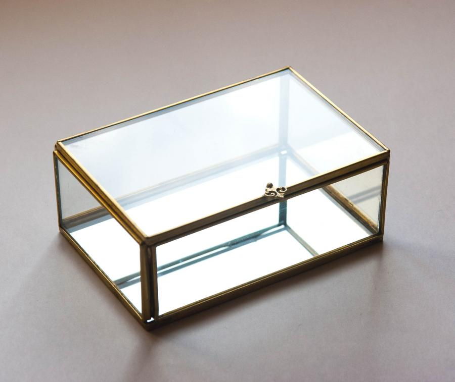 Шкатулка прямоугольная стекло/металл под зол, дно-зеркало, 15х11х6 см, GL-011 в магазине Арт-Леди