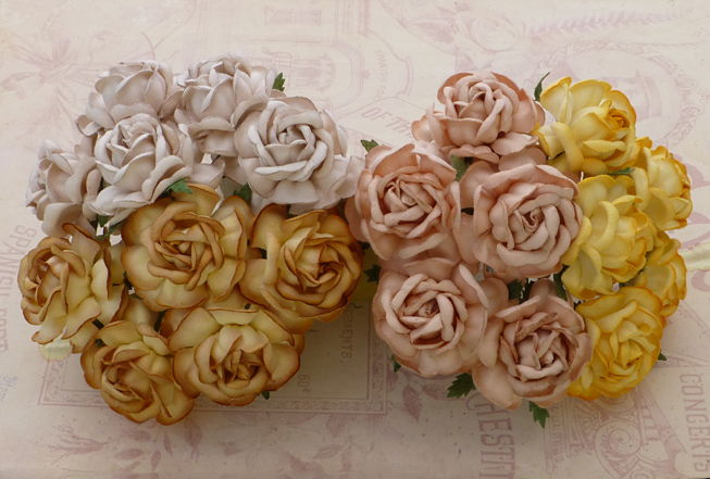 Розы чайные 40 мм беж/желт/бел.  5 шт/уп.  SAA-072 в магазине Арт-Леди