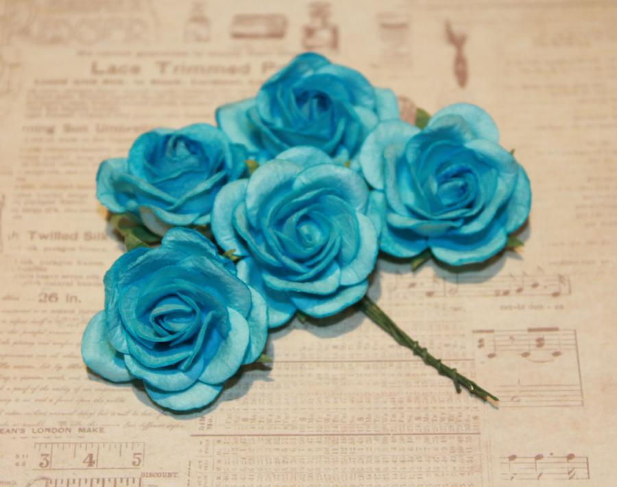Розы 35 мм, ярко-голубые, 5 шт./уп.,  в магазине Арт-Леди